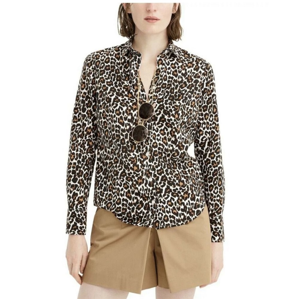J. Crew Leopard Cotton/Linen Slim Perfect Shirt Long Sleeve Size 16 - Picture 12 of 12